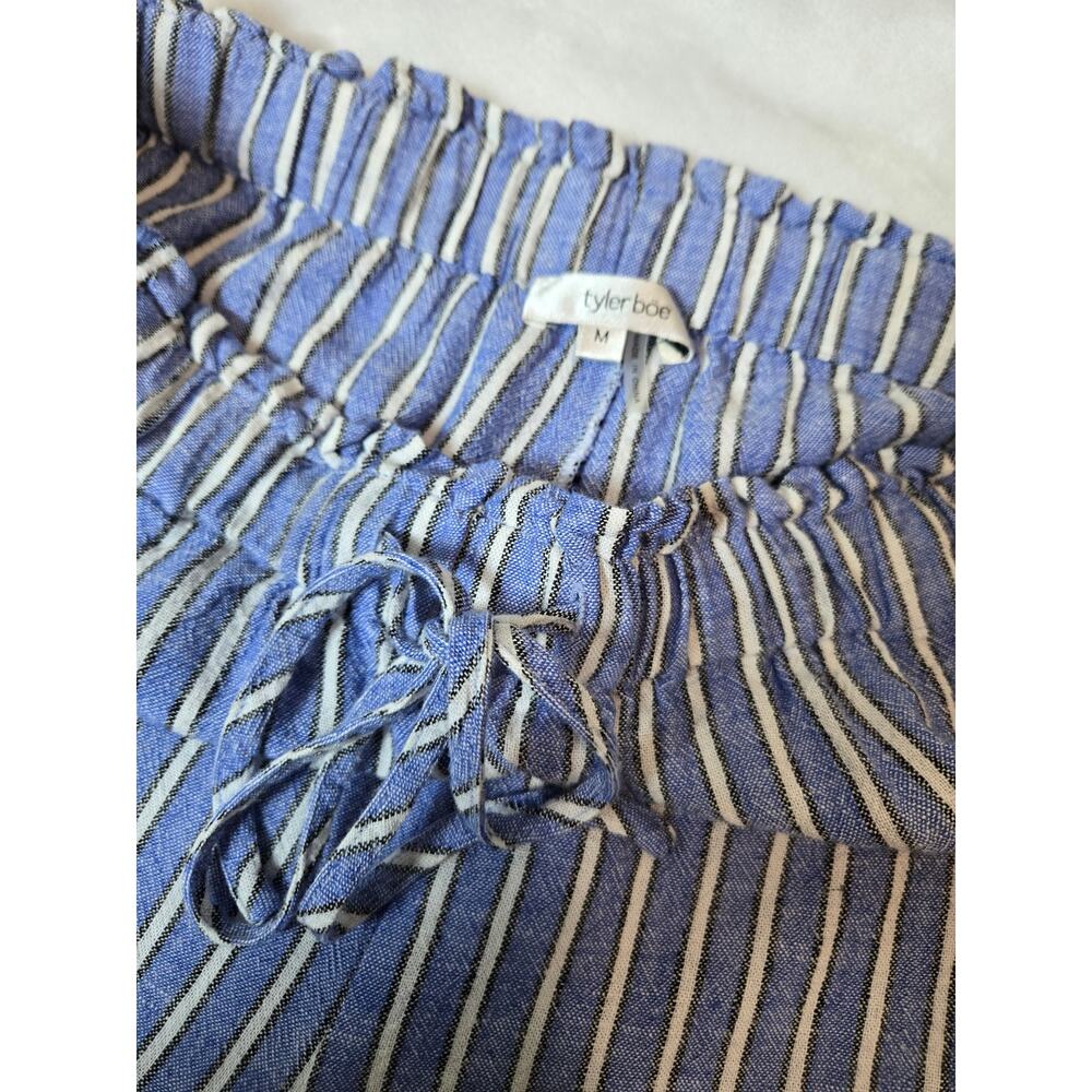 Tyler Boe Blue and White Stripe Straight Leg Pant, Elastic Tie Waist, Size M - Picture 5 of 9